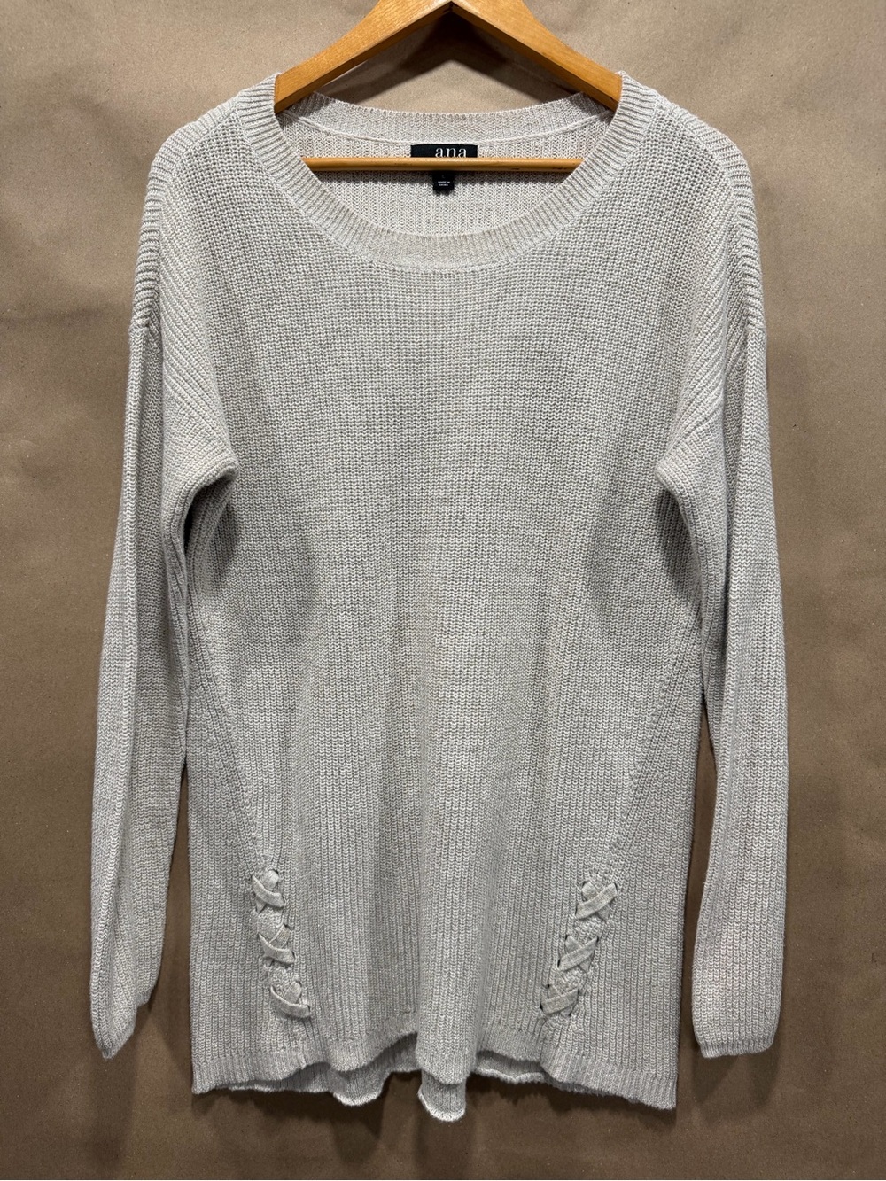 a.n.a Light Gray Crewneck Sweater with Side Lattice Detail